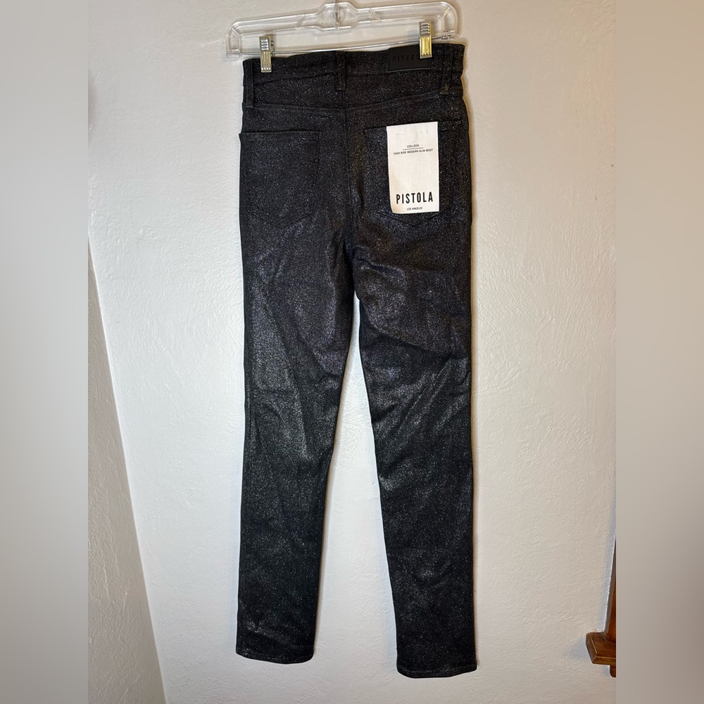 Pistola Colleen High-Waisted Slim Flare Jean Stargaze Black Glitter NEW With Tag - Picture 4 of 10